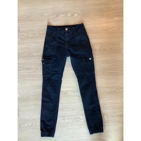 V.I.P Jeans Dark Blue Combat Cargo Jogger Utility Pocket Pants Women’s Size 3/4 - Picture 1 of 3